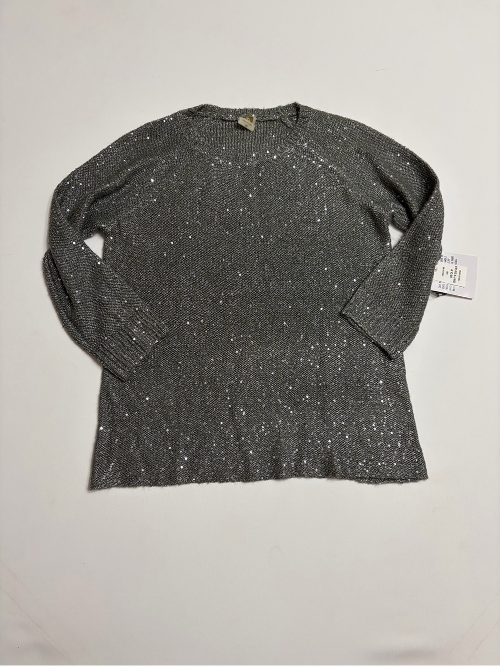 Anne Klein Silver Sequin Knit Crewneck Sweater SZ M NWT Office business casual